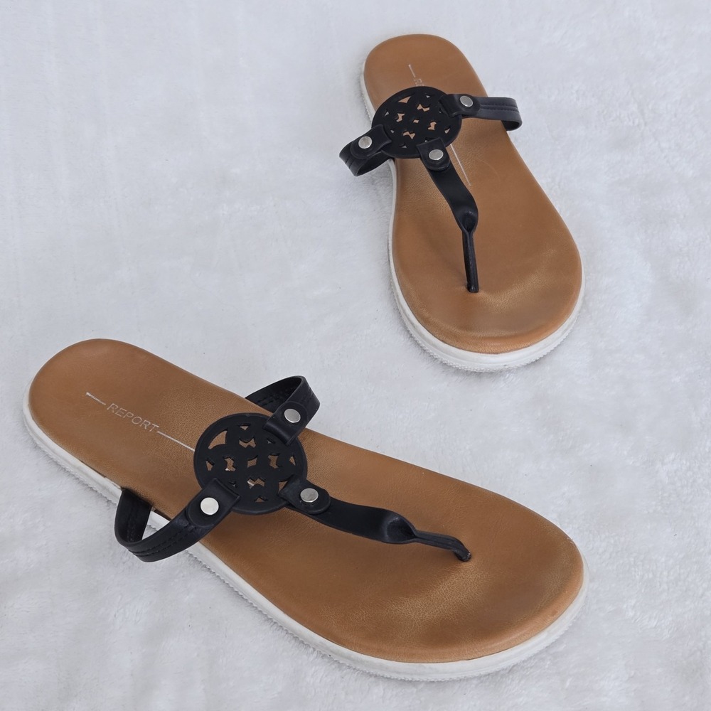 Report Jocelyn Black Thong Sandals Minimalist Resort Beach Summer Vacation Sz 8‎